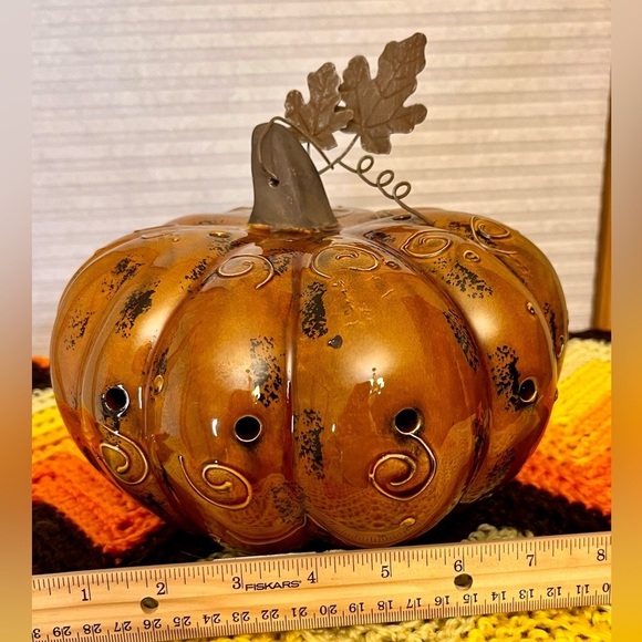 Burnt Orange Ceramic Pumpkin Patch Thanksgiving Halloween Autumn Friendsgiving - Picture 7 of 10